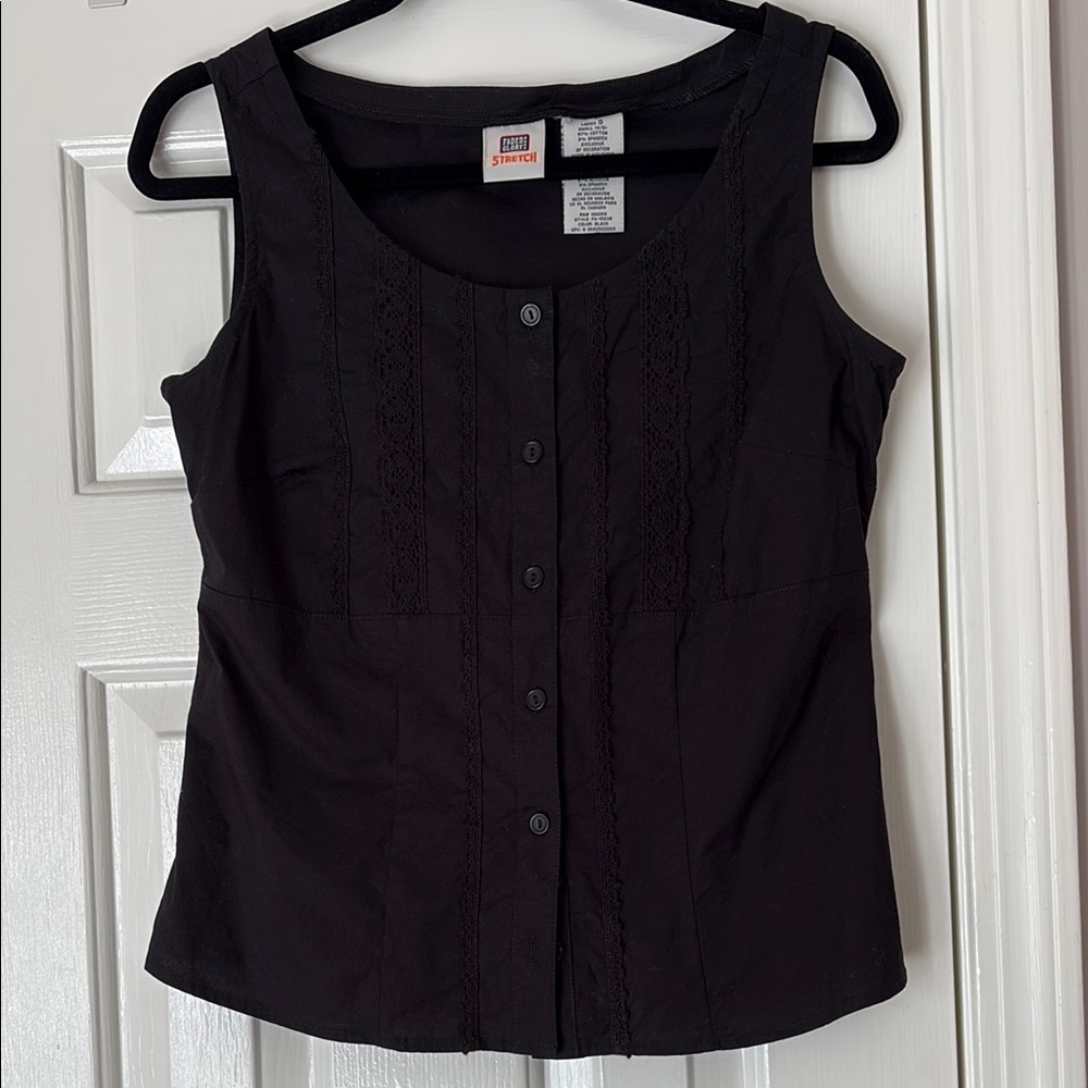 Faded Glory Black Sleeveless Button-Front Top